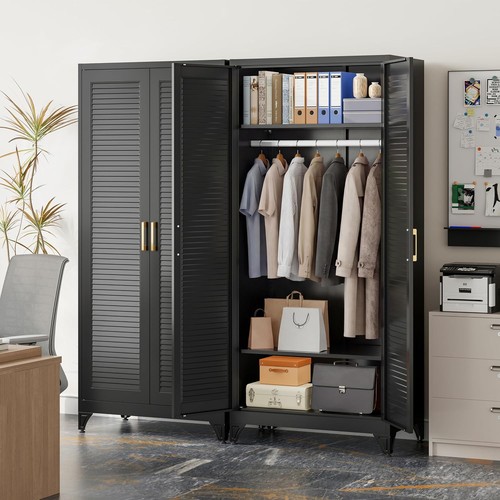 Black tall metal wardrobe - tall,