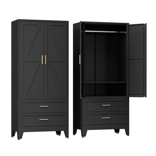 71in metal farmhouse wardrobe - metal,
