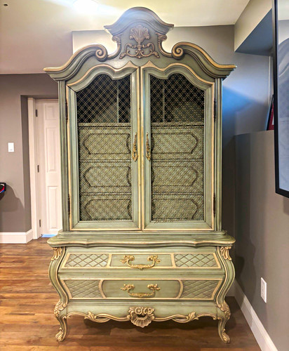 Green wood armoire wardrobe - wood,