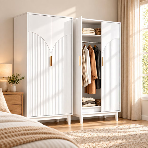 White fluted wardrobe armoire